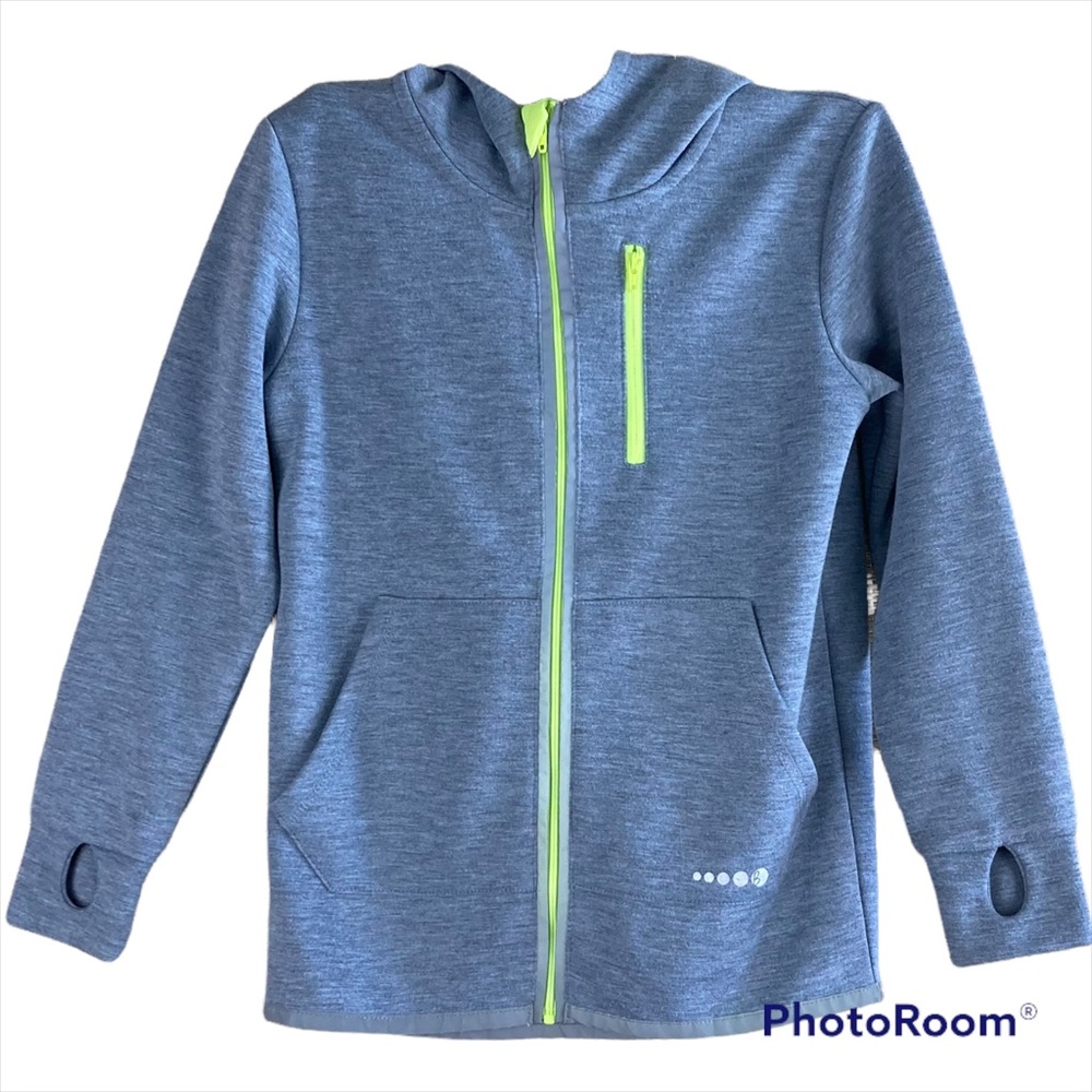 Boden Full Zip Hoodie Jacket Gray Yellow with thumb hole Sz 6-7 Y (122cm)unisex